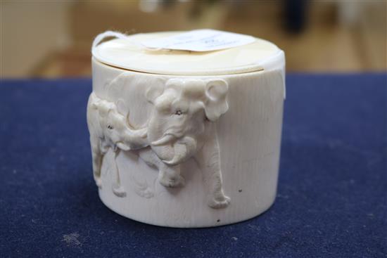 A Japanese Meiji period ivory tusk box and cover, 11.5cm approx